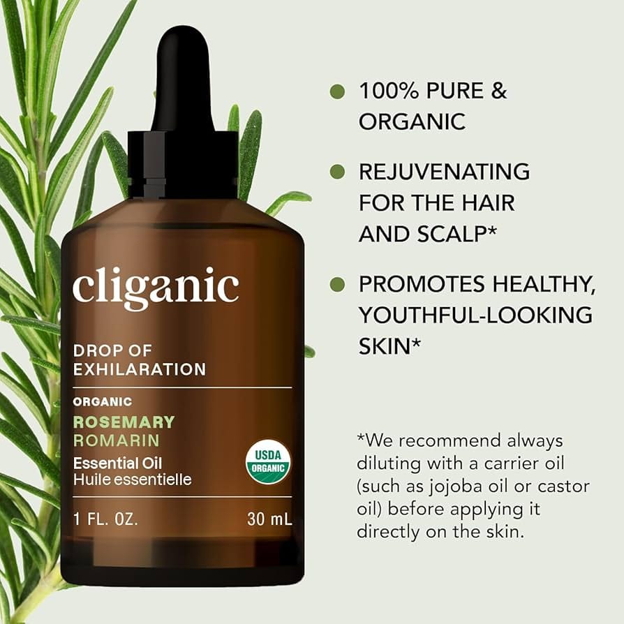 Cliganic organic rosemary essential oil 100% pure 30ml for hair growth and scalp health
