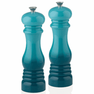 Le Creuset salt and pepper mill set 8 inch in teal Caribbean colour glossy finish