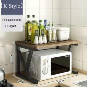 Three layer metal and wood microwave stand countertop organiser kitchen shelf black