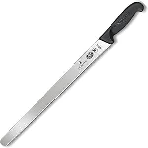 Victorinox long blade plain edge round tip slicing knife black handle for meat preparation